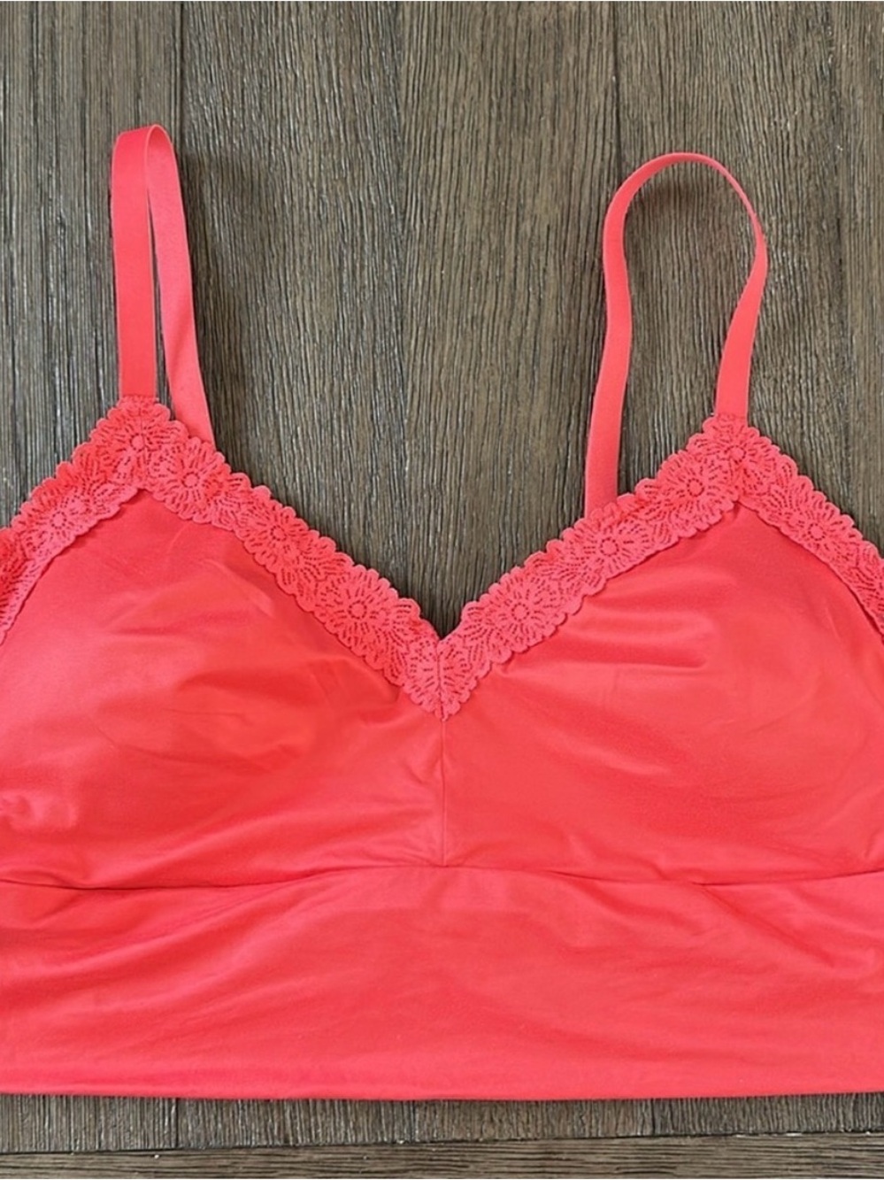 Bundle of three Aerie Sunnie Lace-Trim Bralettes -coral, blue, green